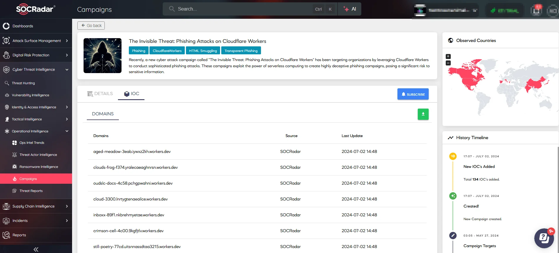 SOCRadar's Campaigns Cloudflare workers phishing attack