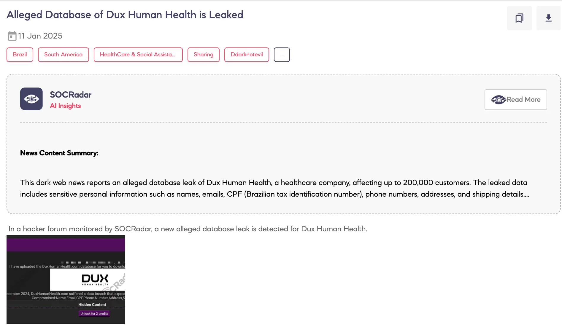 Alleged Database of Dux Human Health is Leaked