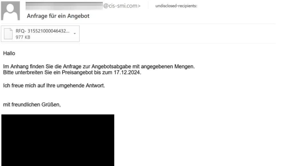 Sample phishing email in German.