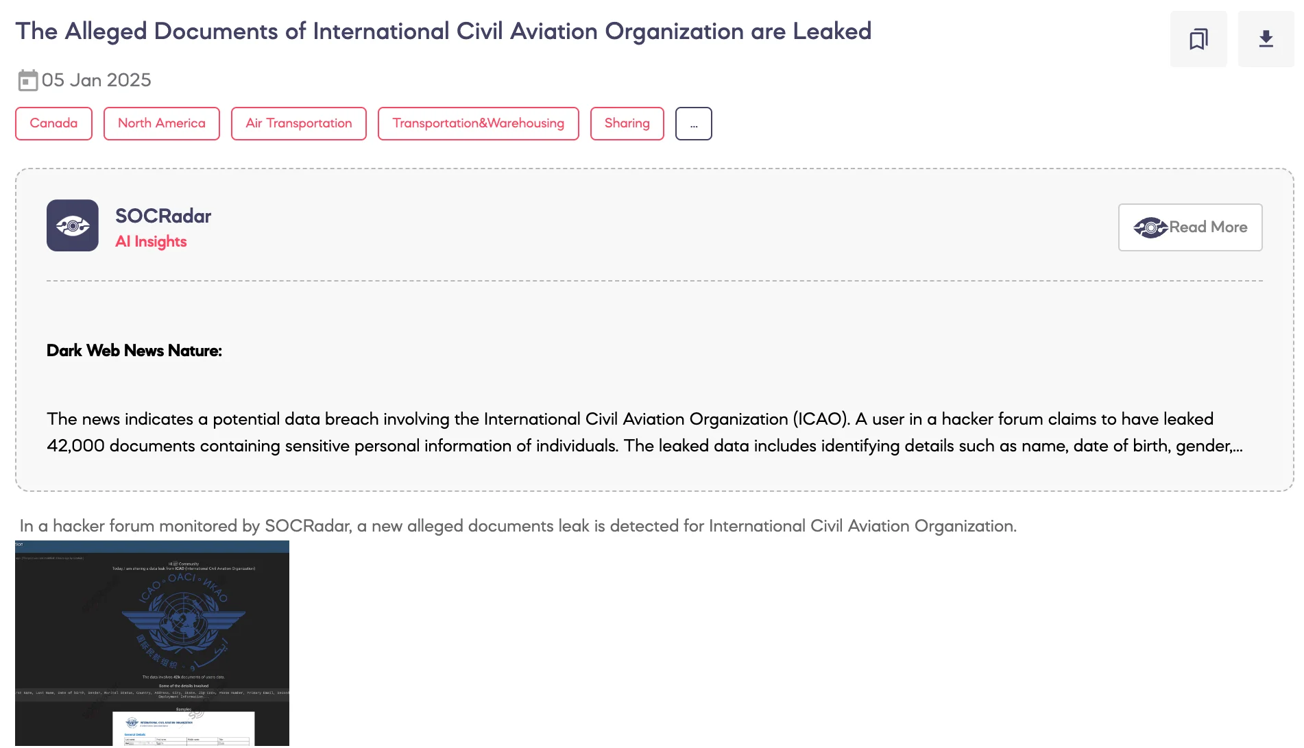 Alleged Documents of International Civil Aviation Organization are Leaked