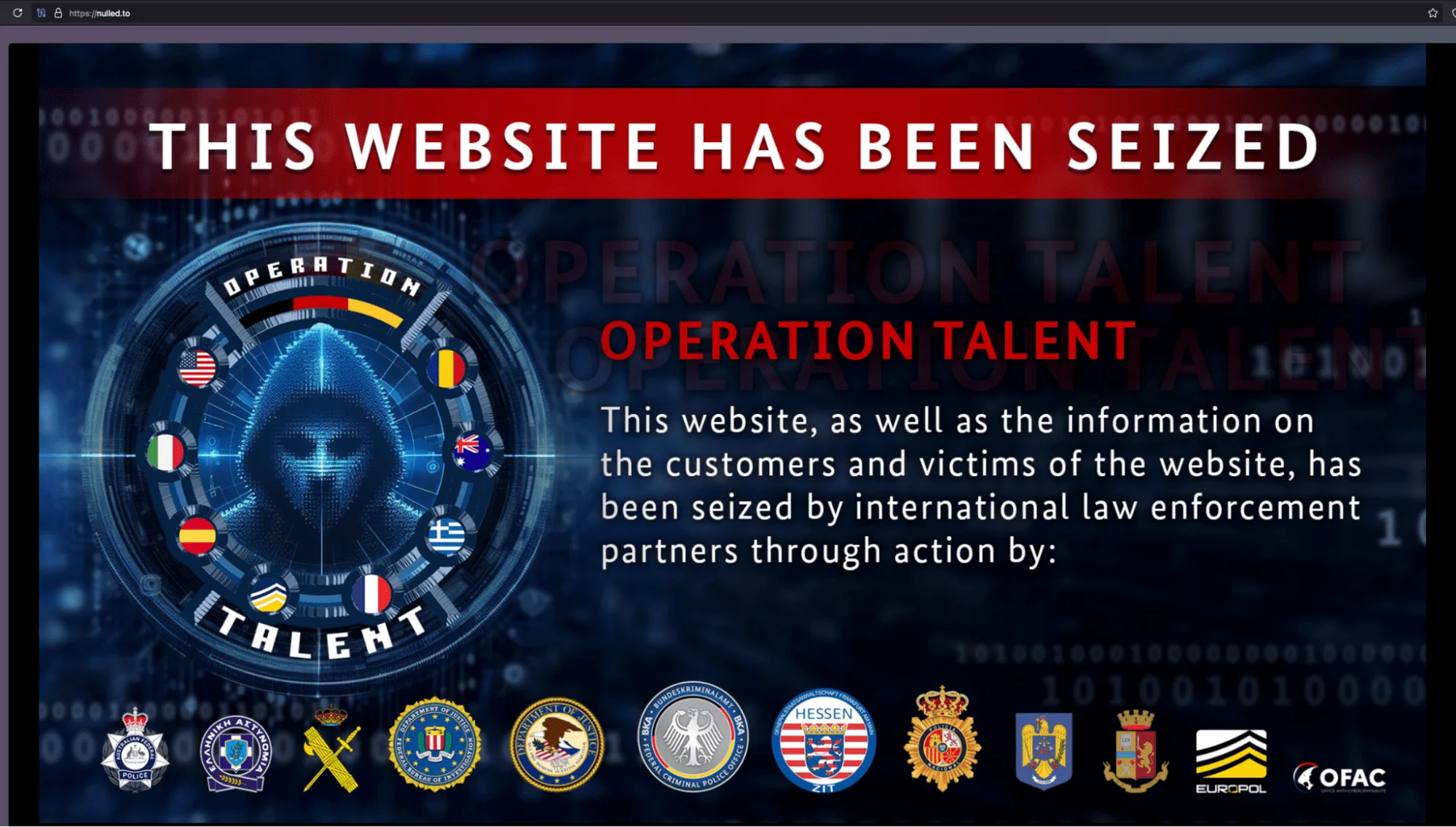 Operation Talent, seizure banner for Nulled.to