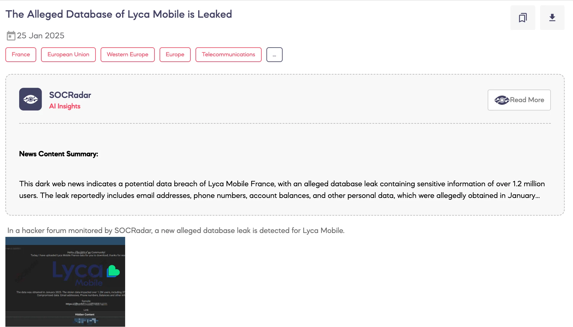 Alleged Database of Lyca Mobile is Leaked