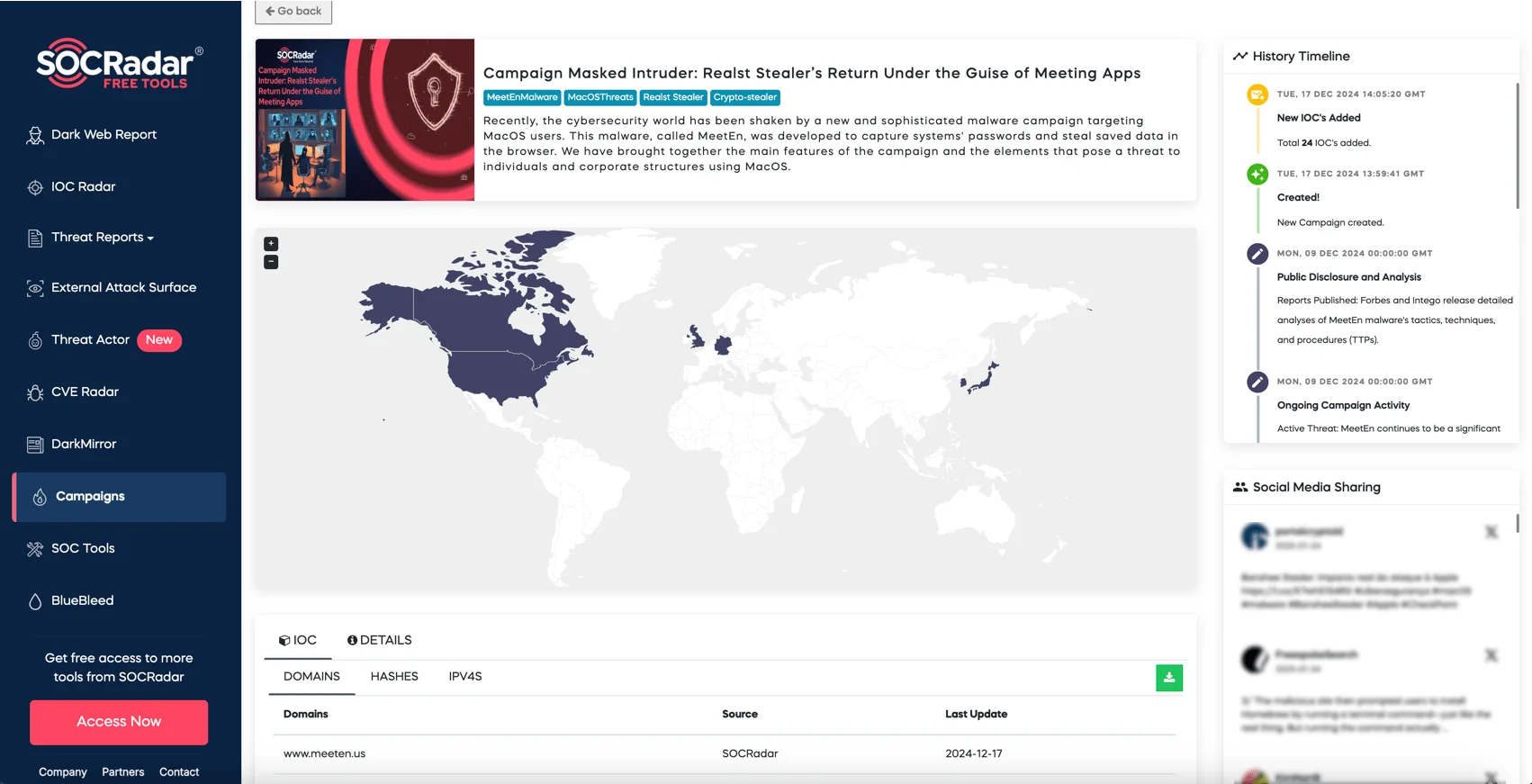 Meeten campaign page on SOCRadar LABS