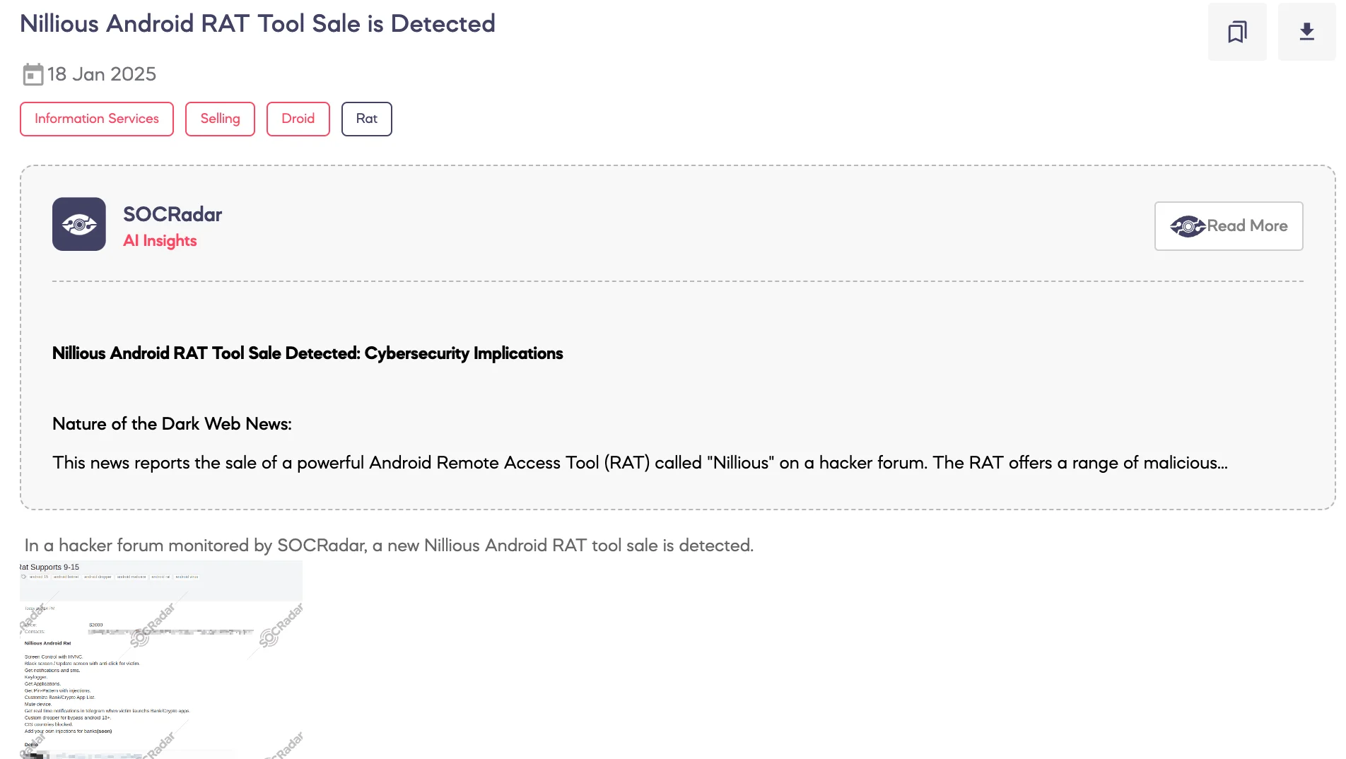 Nillious Android RAT Tool Sale is Detected