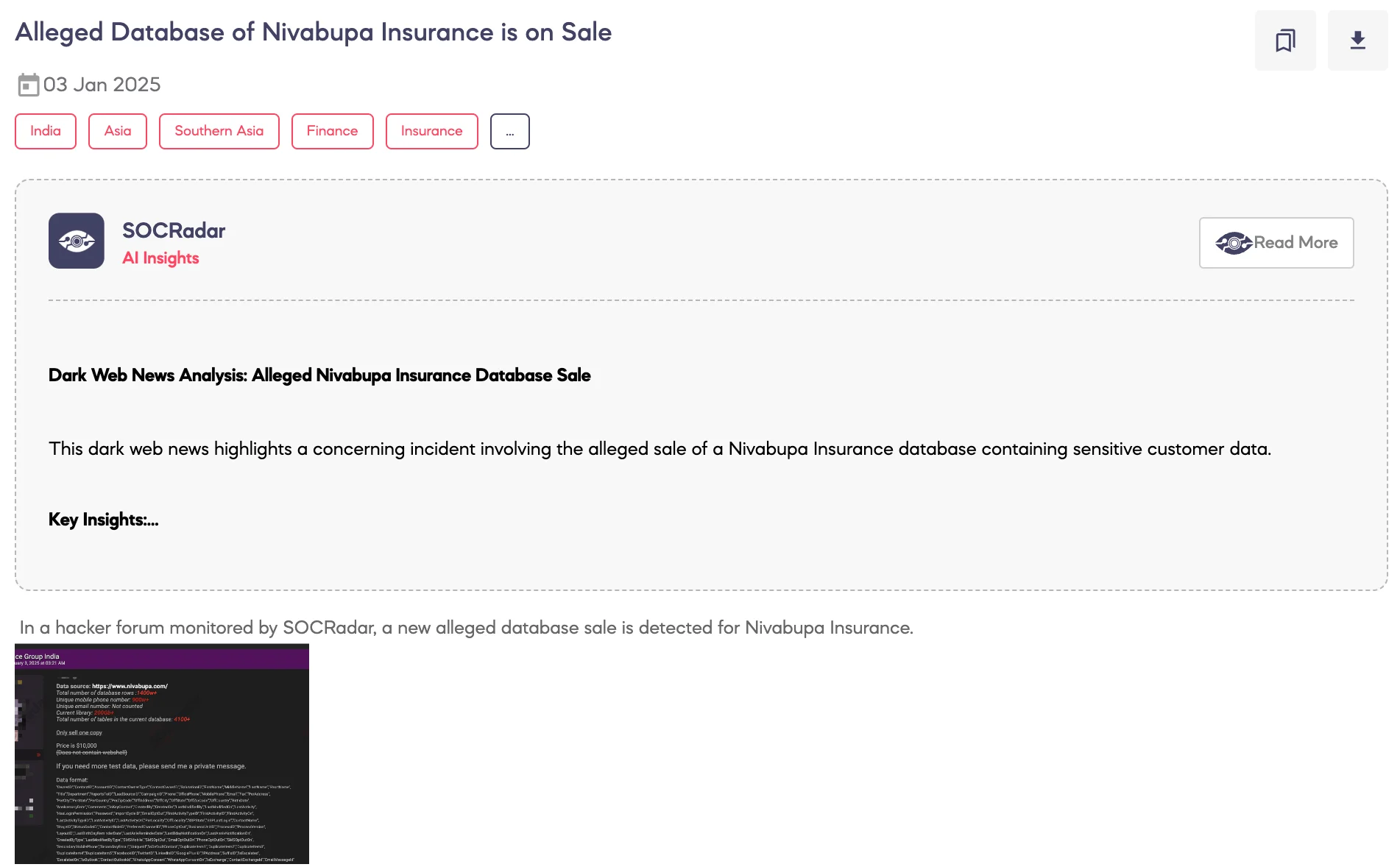 Alleged Database of Nivabupa Insurance is on Sale