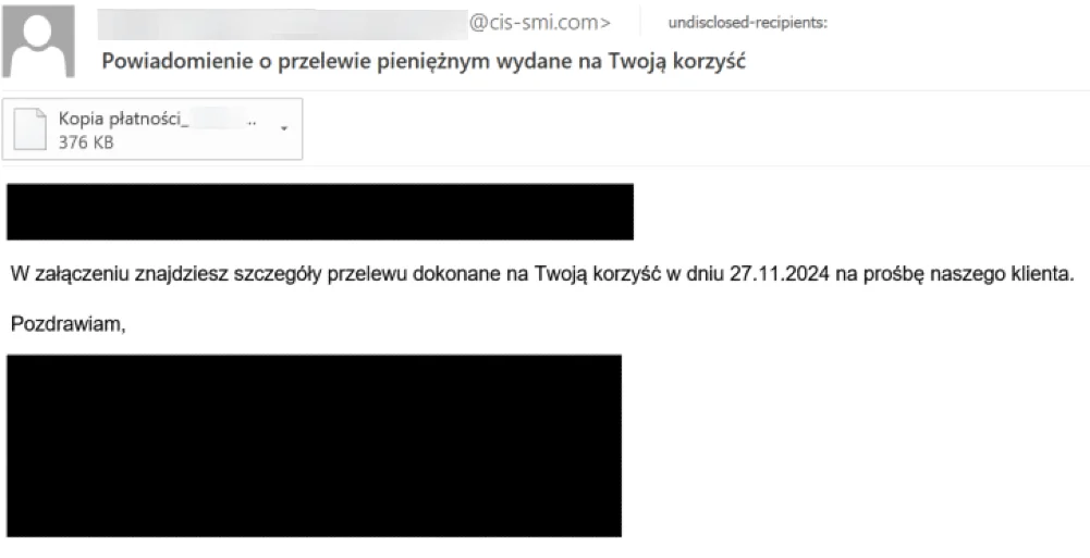 Sample phishing email in Polish.