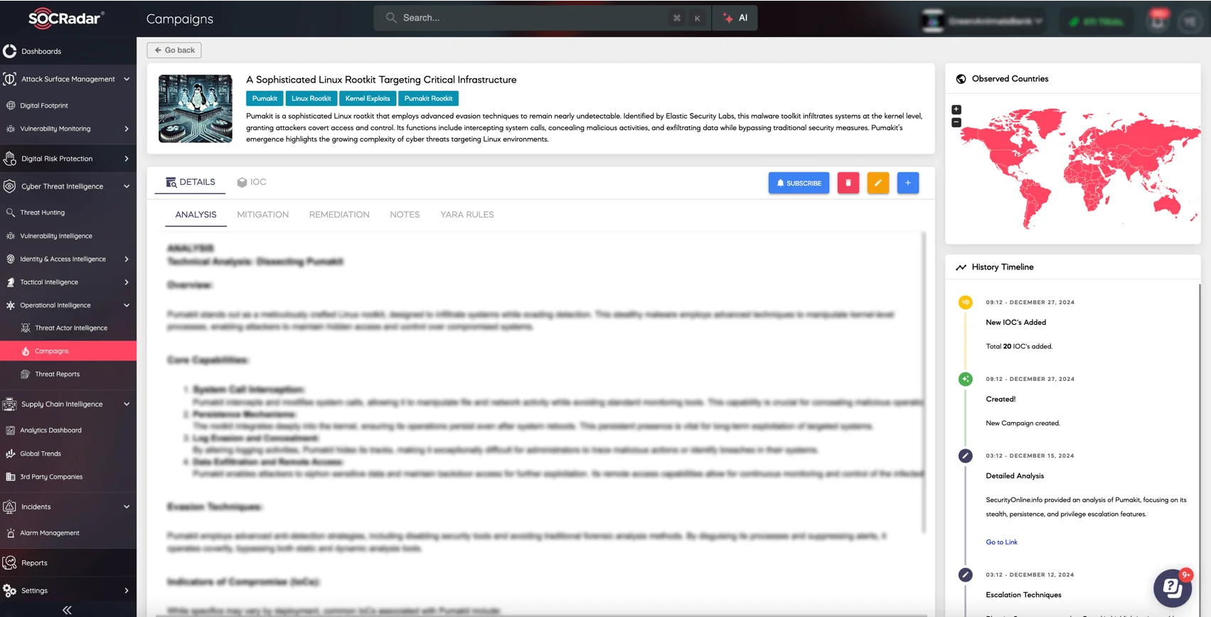 Pumakit Campaign page on the SOCRadar XTI platform
