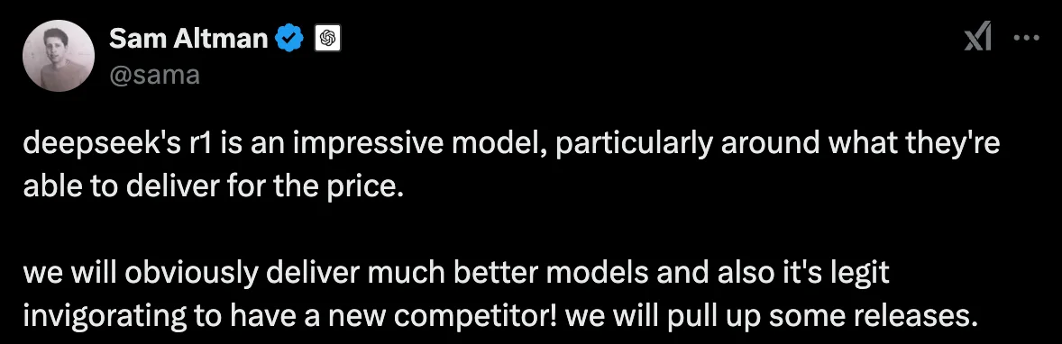 Sam Altman, CEO of OpenAI, has also tweeted about the trending AI platform DeepSeek (X)