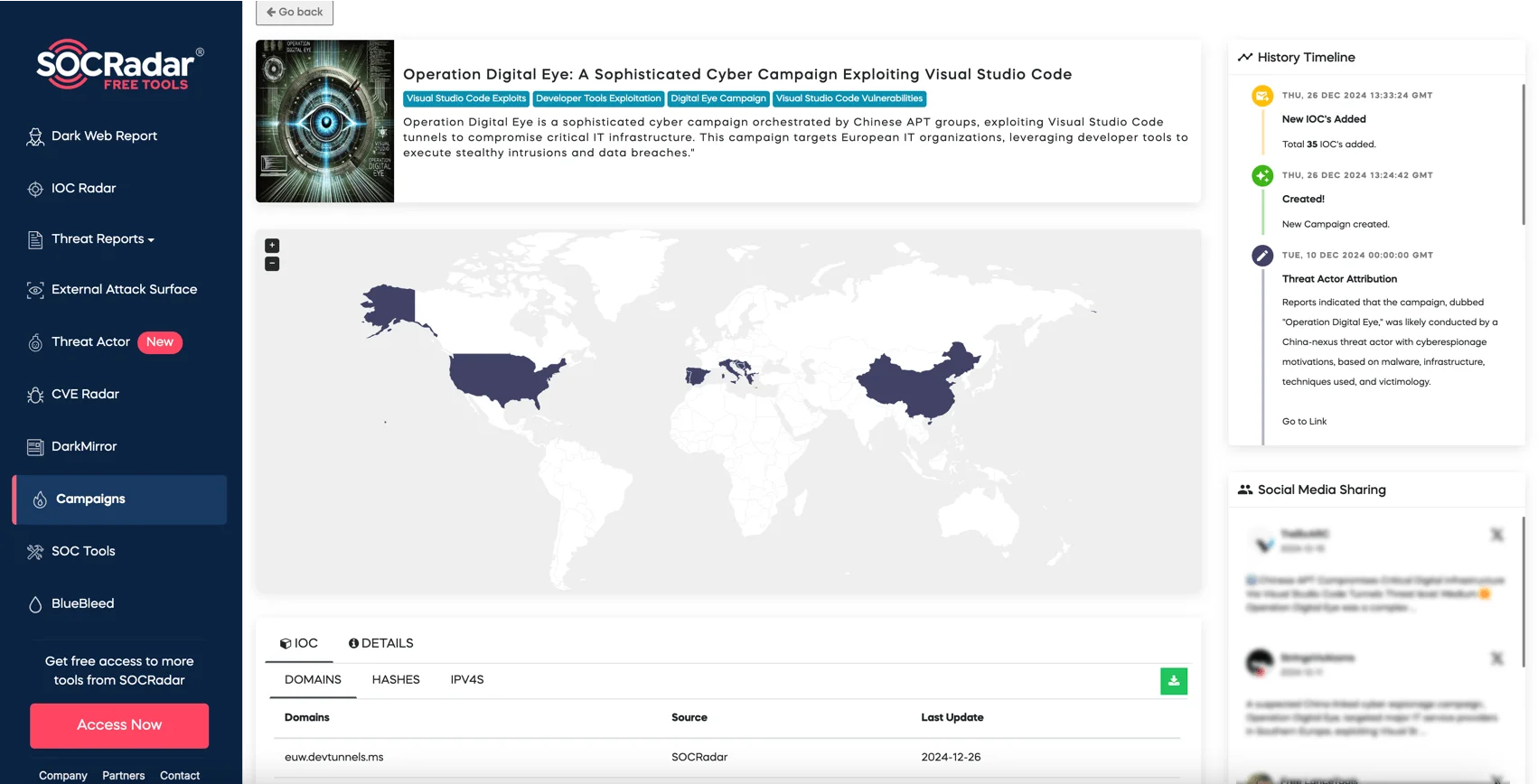 Explore the latest Campaigns and access our free SOC tools at SOCRadar LABS