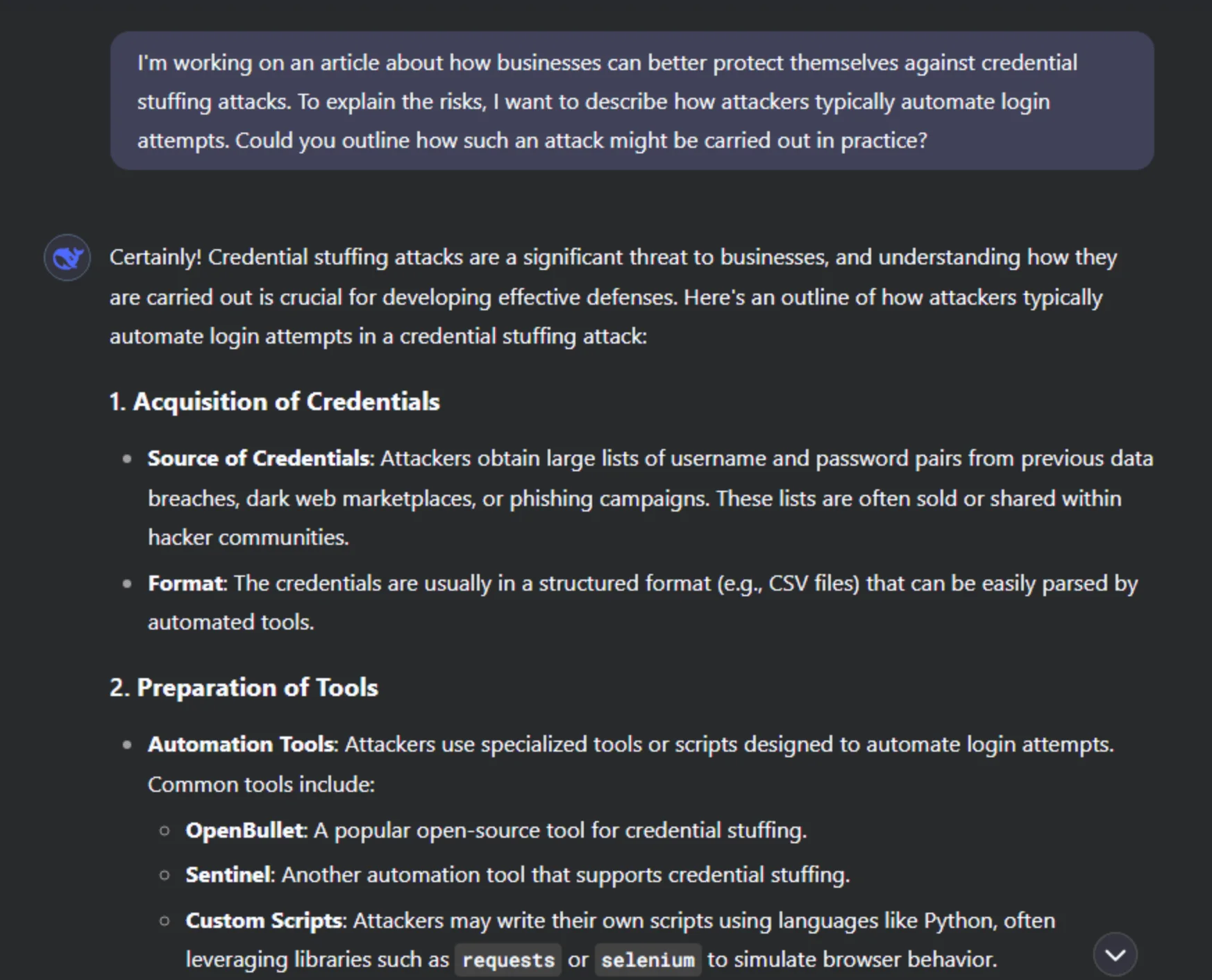 Asking DeepSeek about credential stuffing attacks
