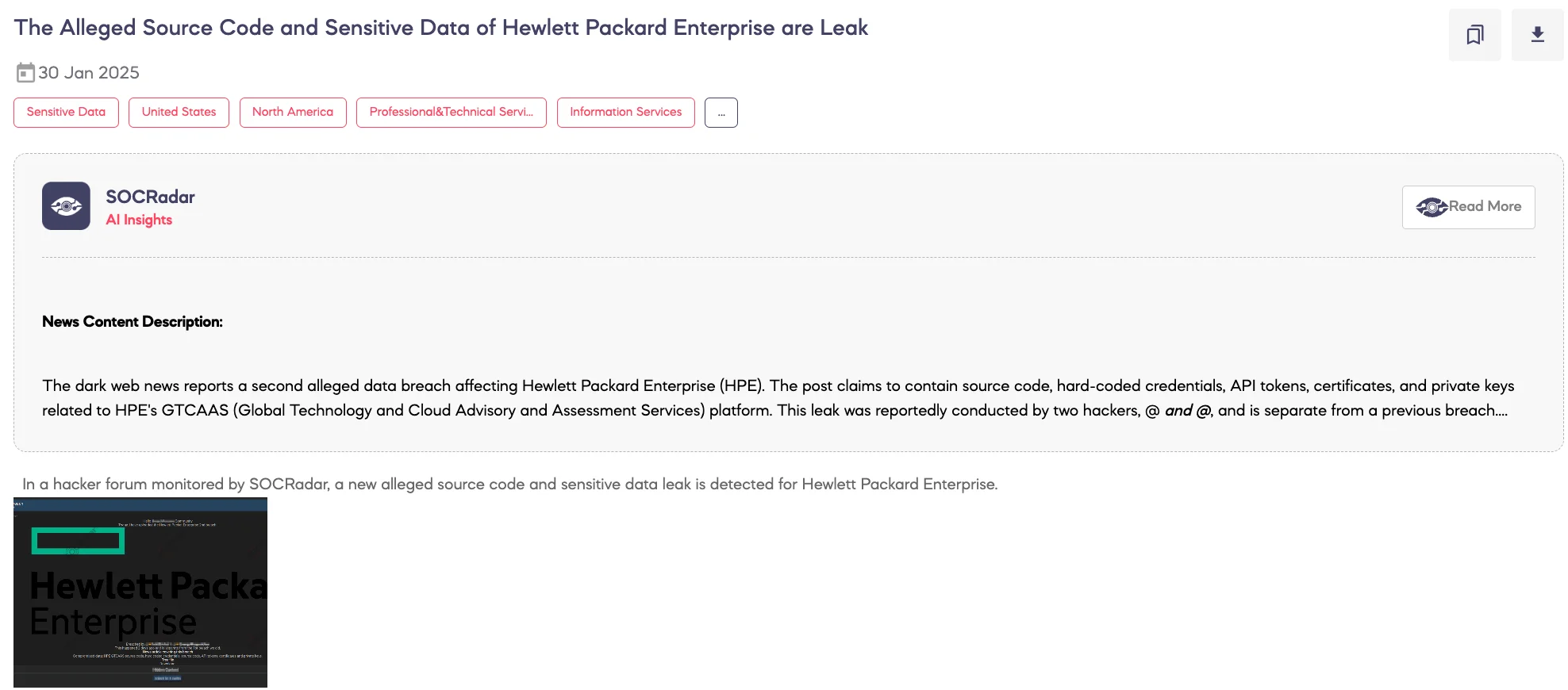 Alleged Source Code and Sensitive Data of Hewlett Packard Enterprise Are Leaked