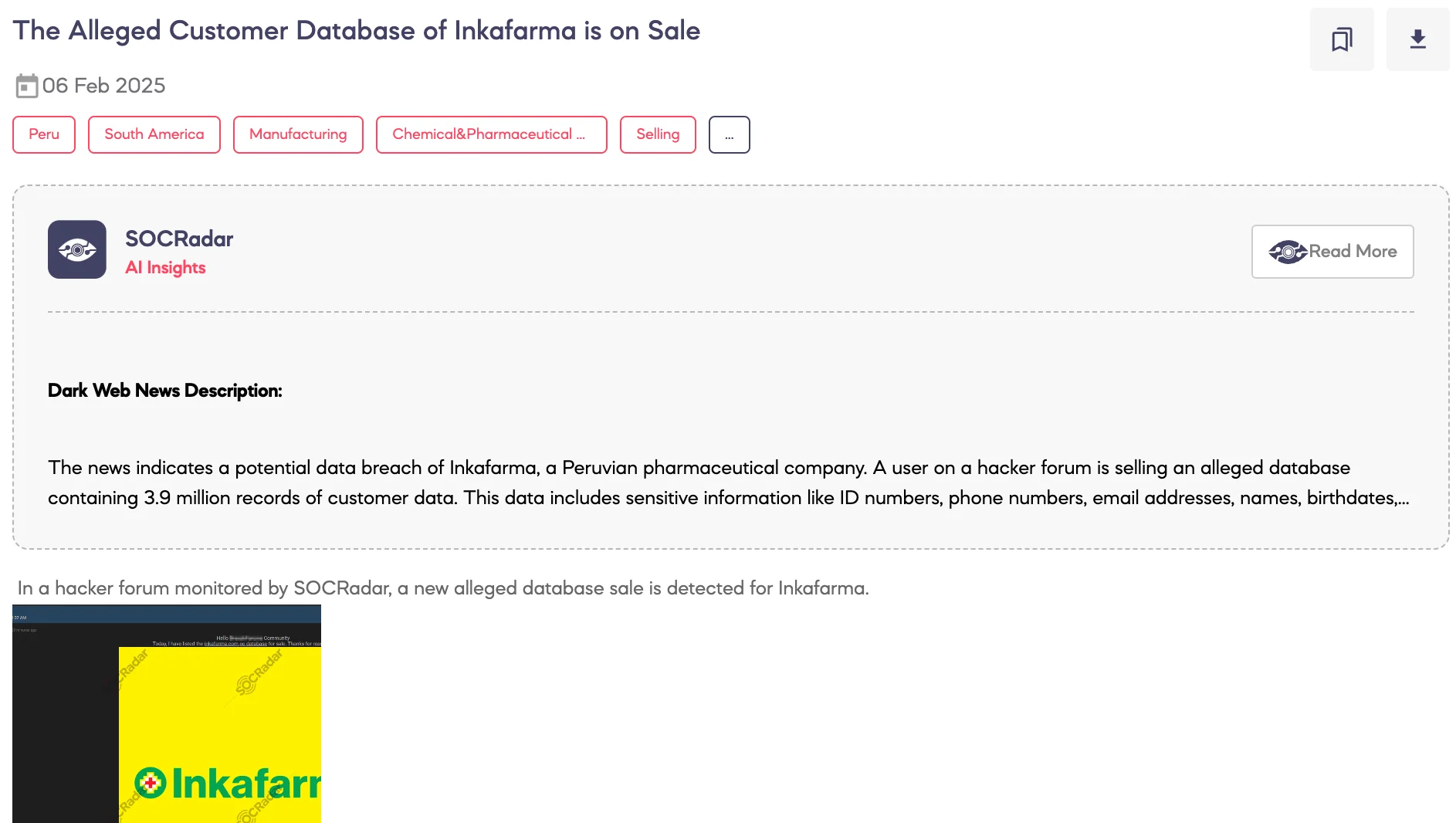 Alleged Customer Database of Inkafarma is on Sale