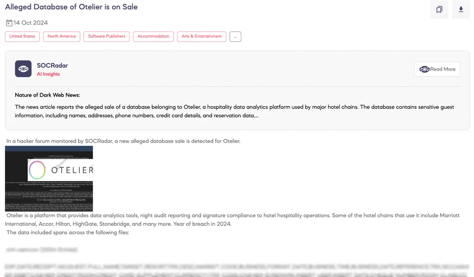 Alleged database of Otelier is on sale (SOCRadar Dark Web News)