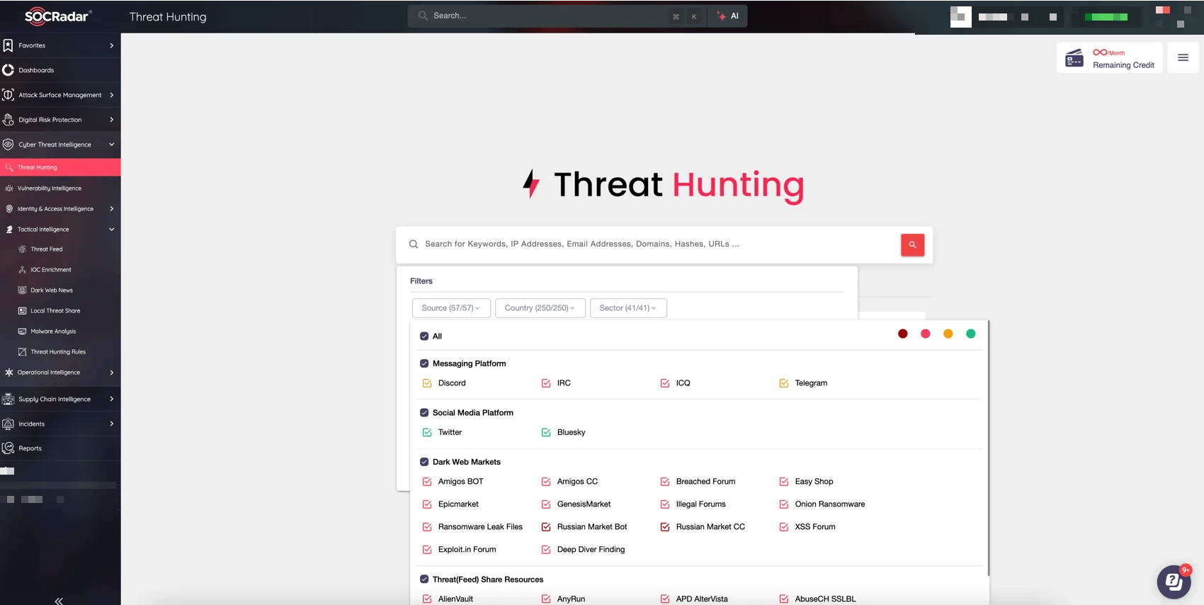 SOCRadar Threat Hunting module.