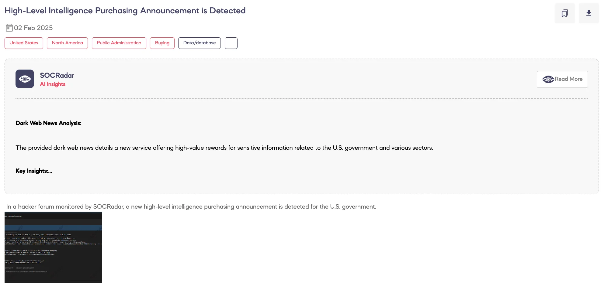 High-Level Intelligence Purchasing Announcement is Detected