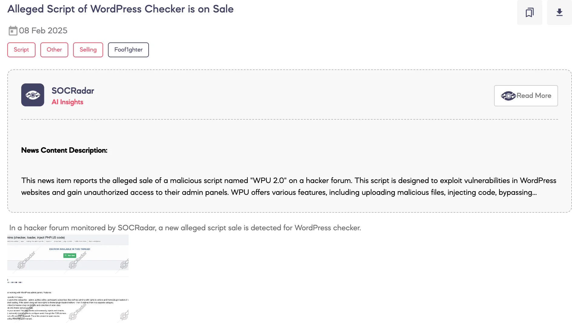 Alleged Script of WordPress Checker is on Sale