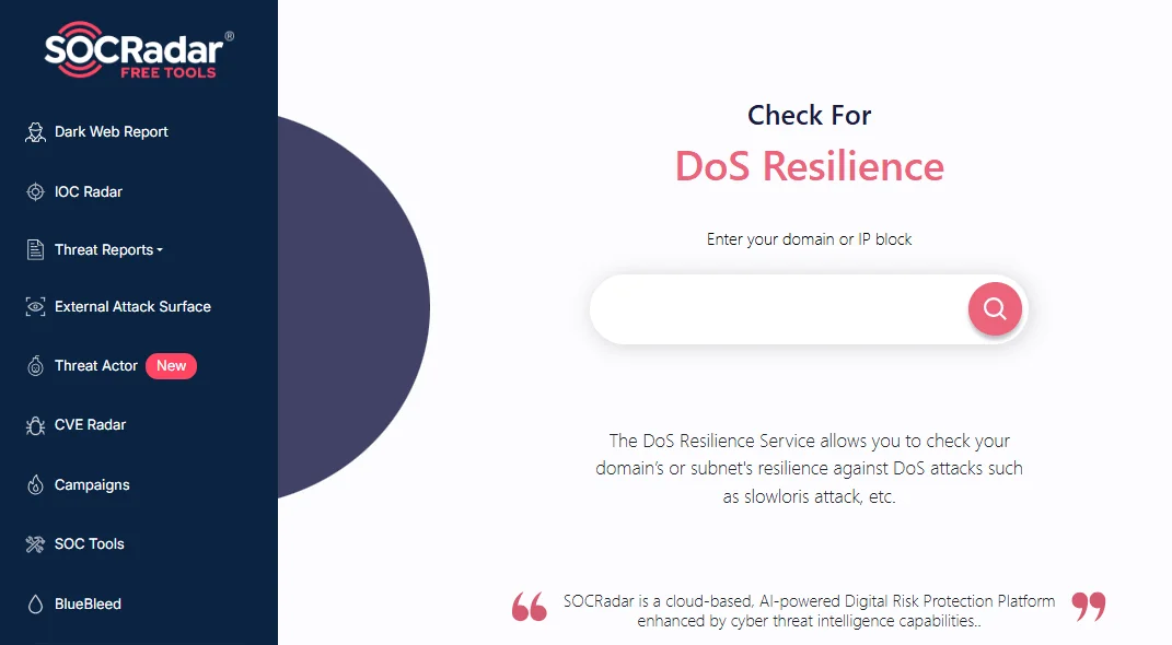 SOCRadar Free Tools: SOCRadar Labs - DoS Resilience