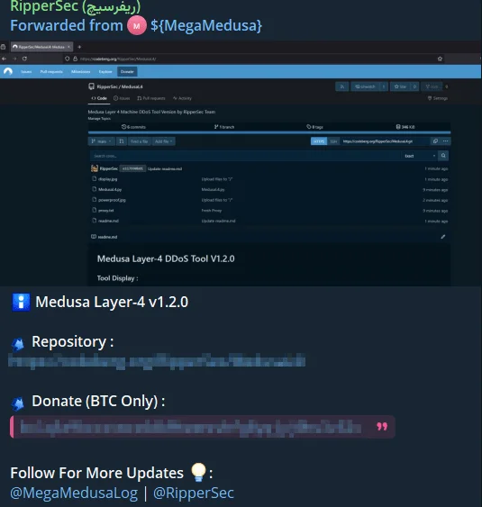 MegaMedusa ad in RipperSec’s Telegram channel