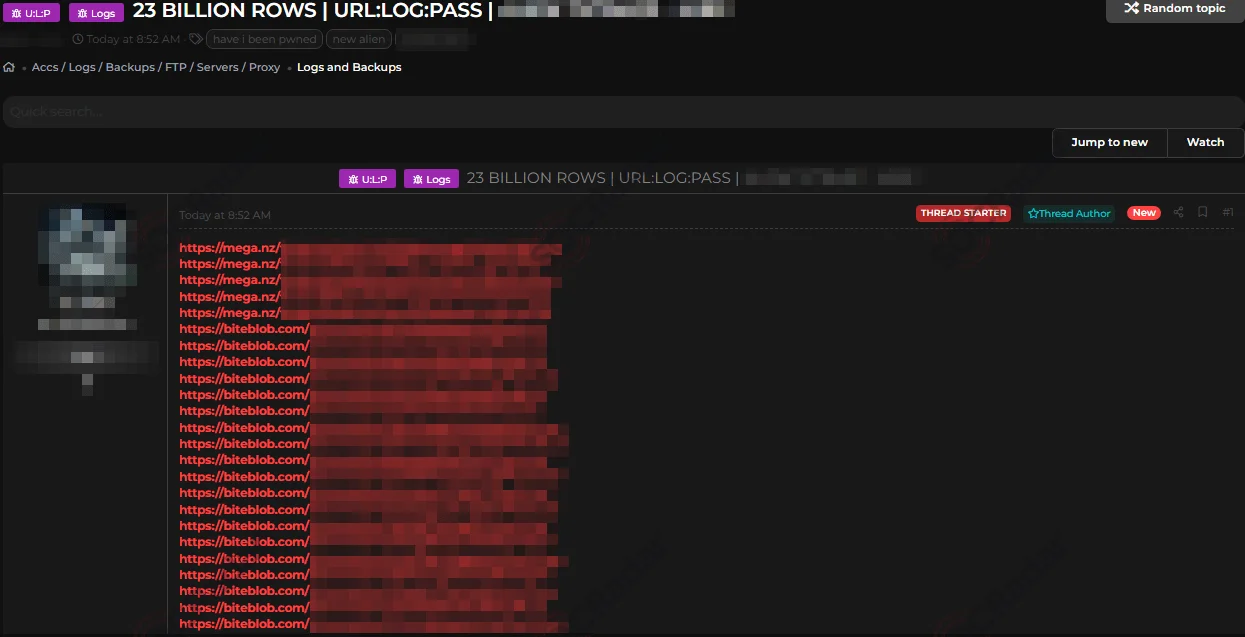 Sale of 23 Billion row of logs on a hacker forum