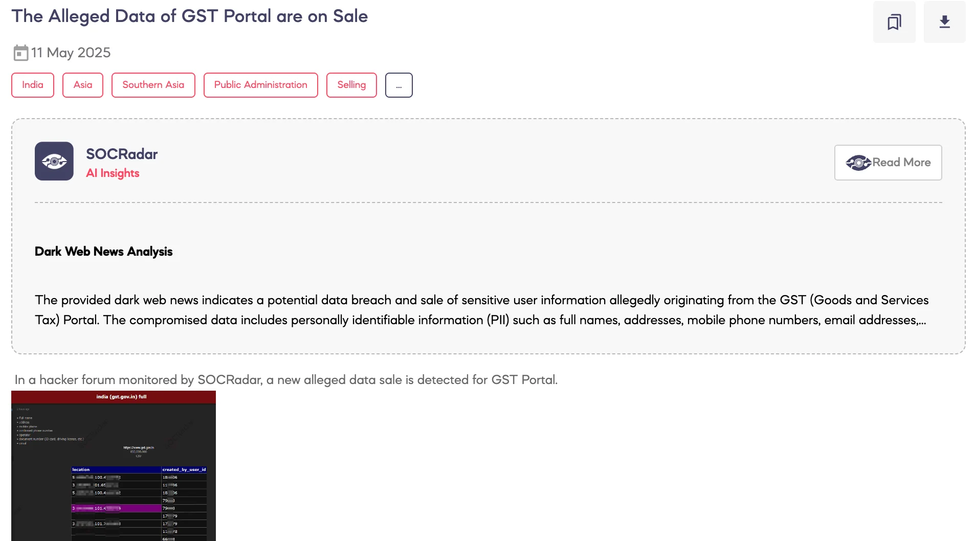 Alleged Data of GST Portal are on Sale