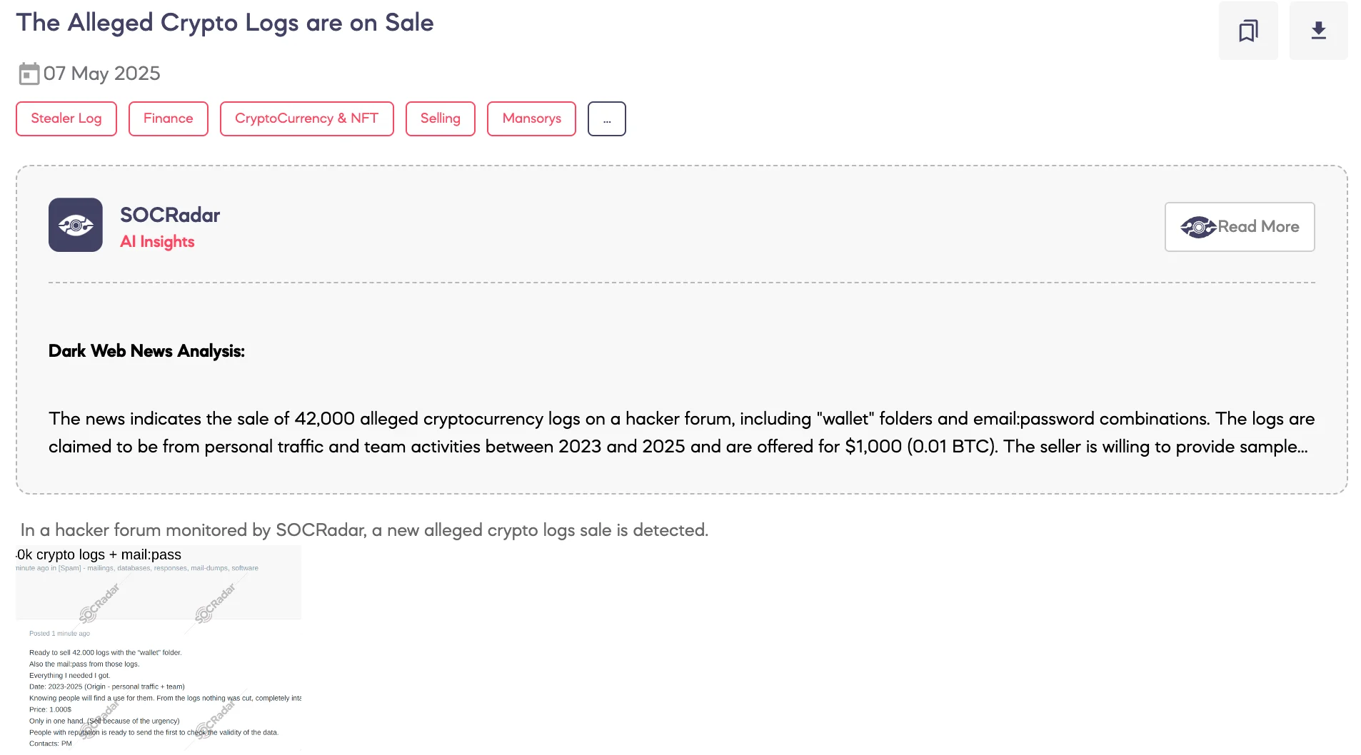 Alleged Crypto Logs are on Sale