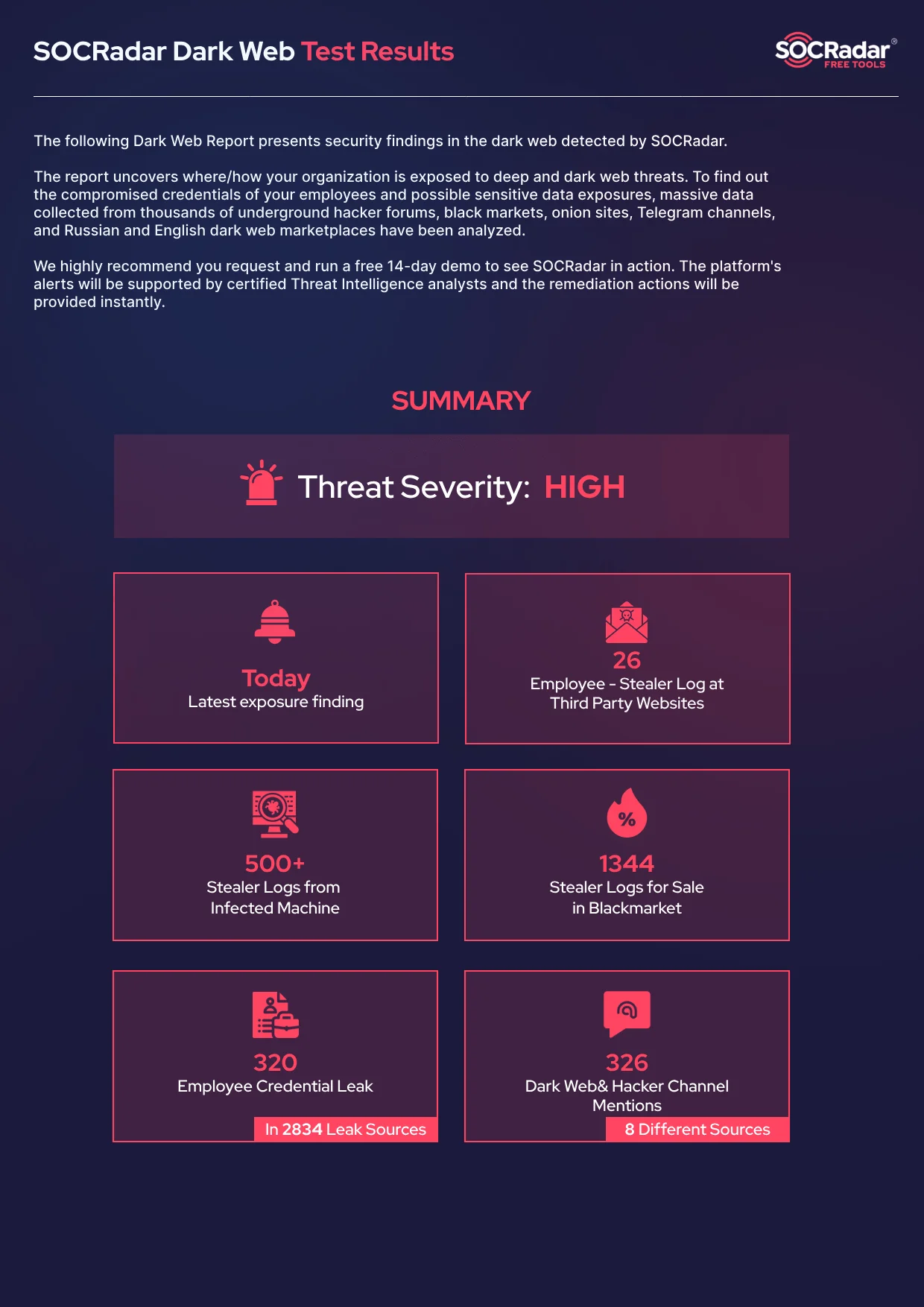 Snapshot of stealer log-related findings from a SOCRadar Dark Web Report.