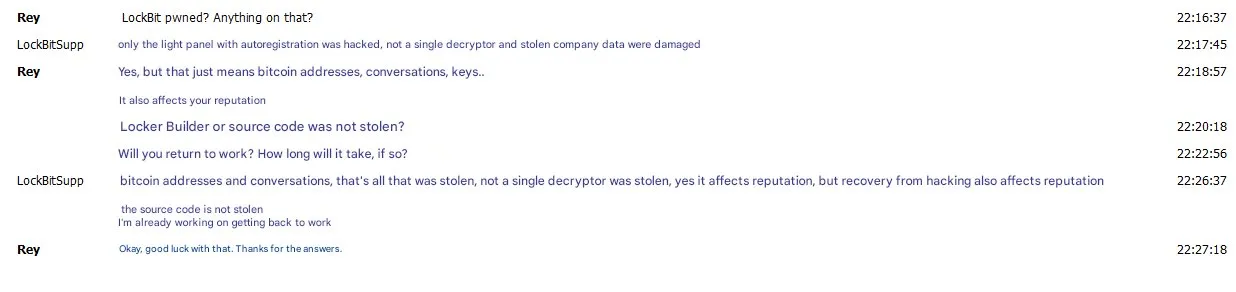 A post on X by ReyXBF shows a conversation with LockBitSupp.