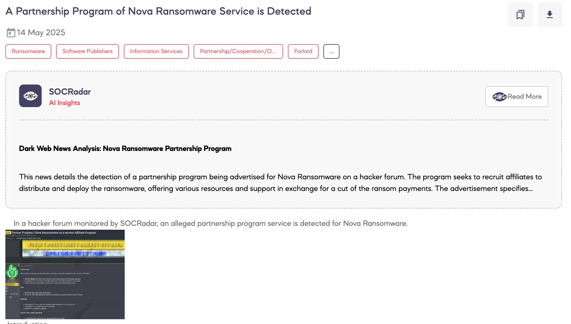 Um programa de parceria do serviço Nova Ransomware é detectado