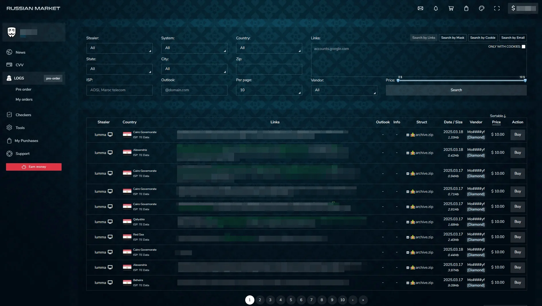 Russian Market Logs section