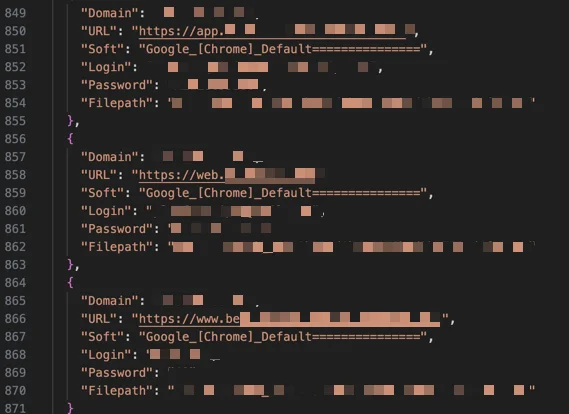 An example image showing a parsed stealer log JSON file.