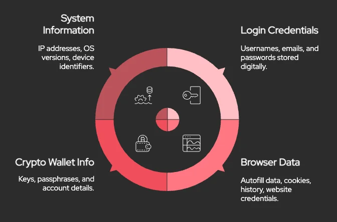 Types of sensitive data commonly found in stealer logs