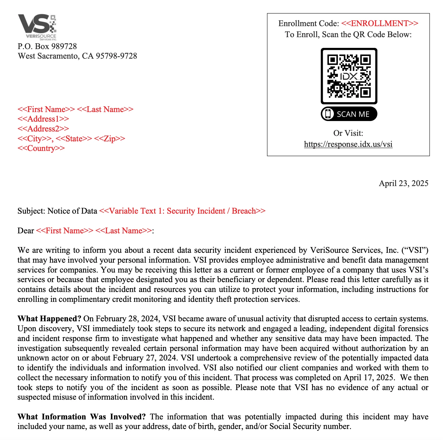 Data breach notification by VeriSource (maine.gov)