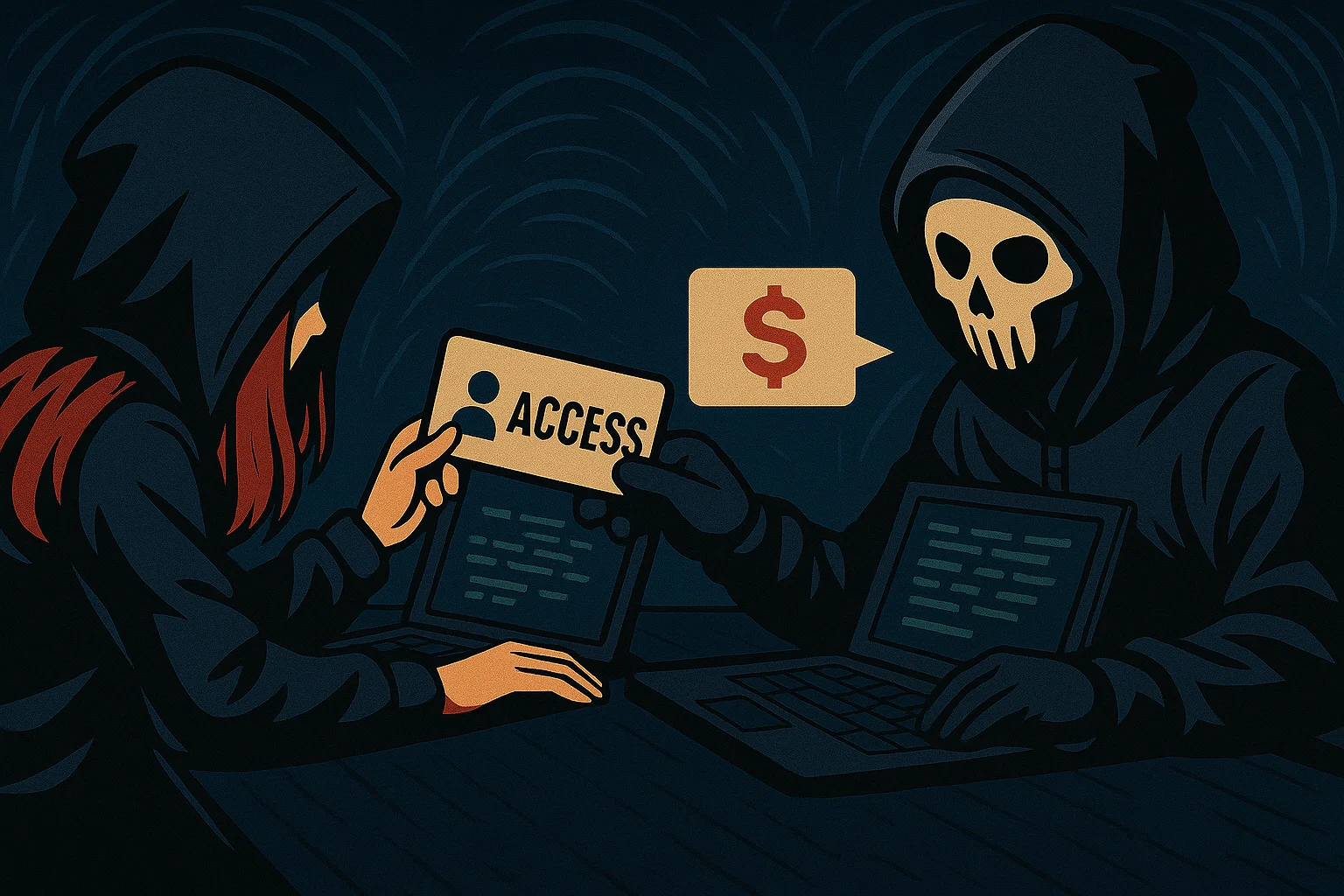 A threat actor sells access to a ransomware operator on the dark web.
