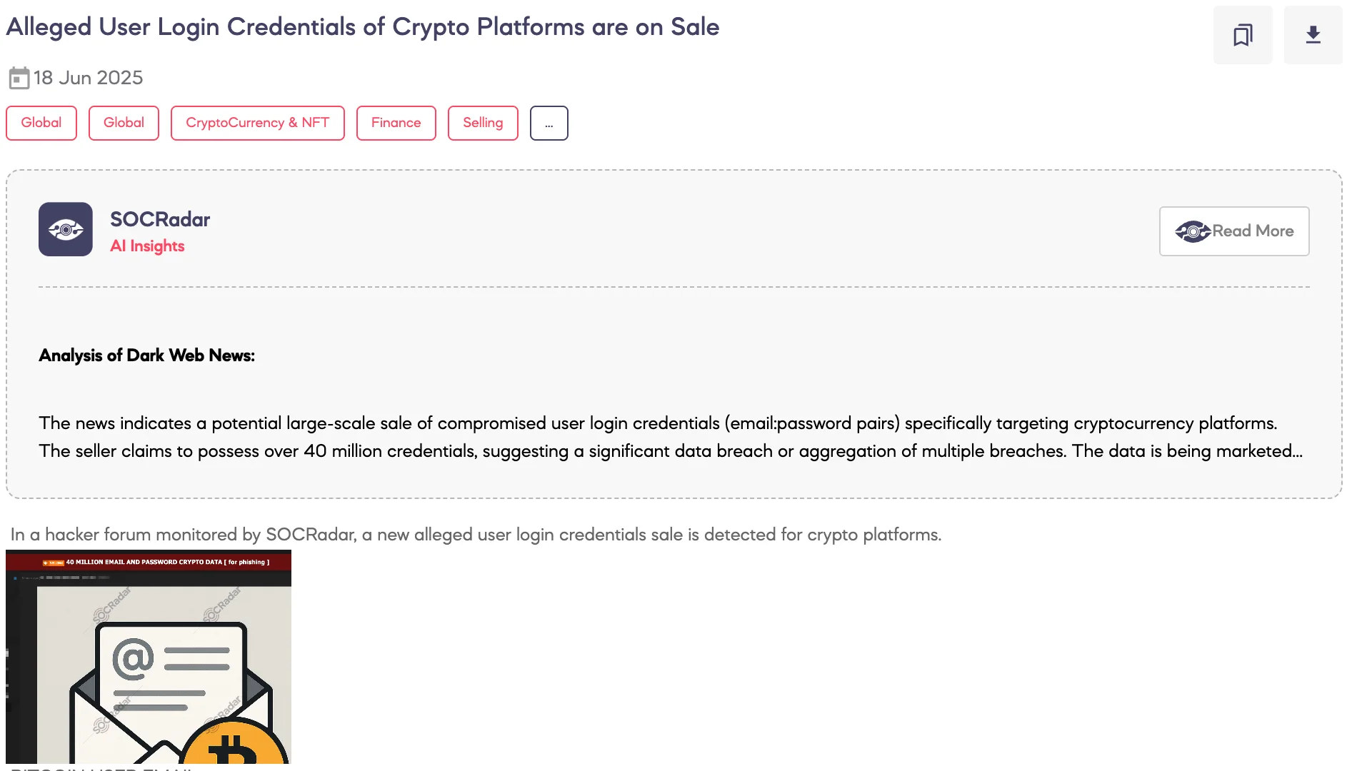 Alleged User Login Credentials of Crypto Platforms are on Sale