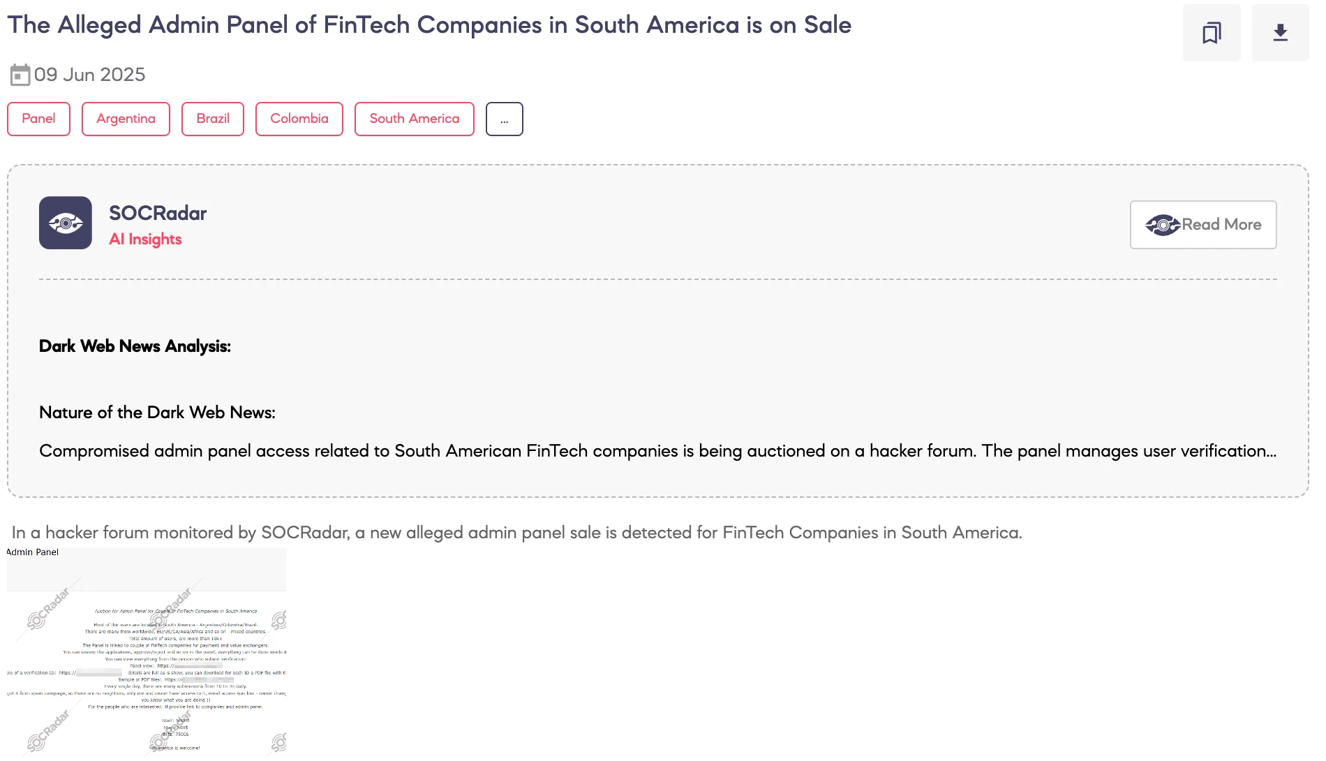 Alleged Admin Panel of FinTech Companies in South America is on Sale