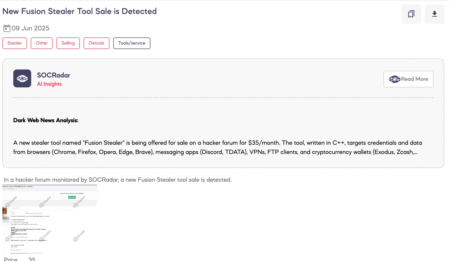 New Fusion Stealer Tool Sale is Detected