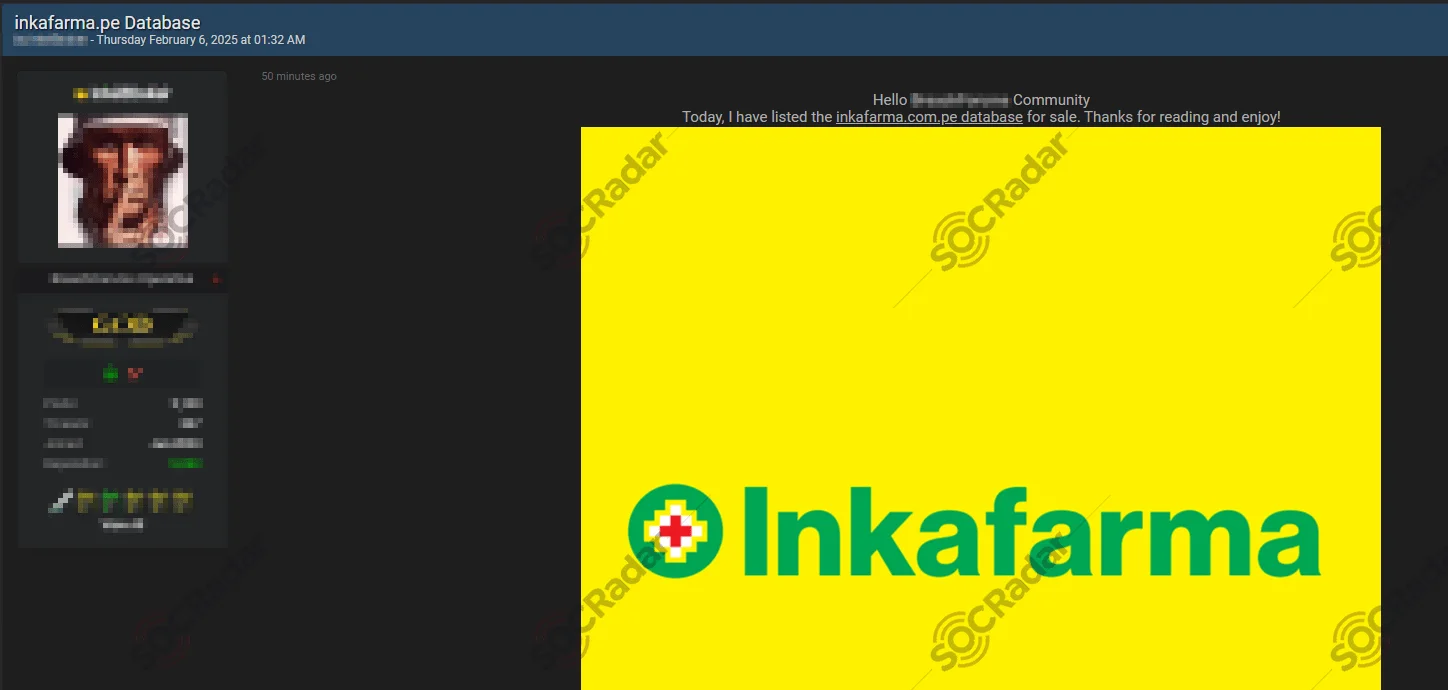The Alleged Customer Database of Inkafarma is on Sale