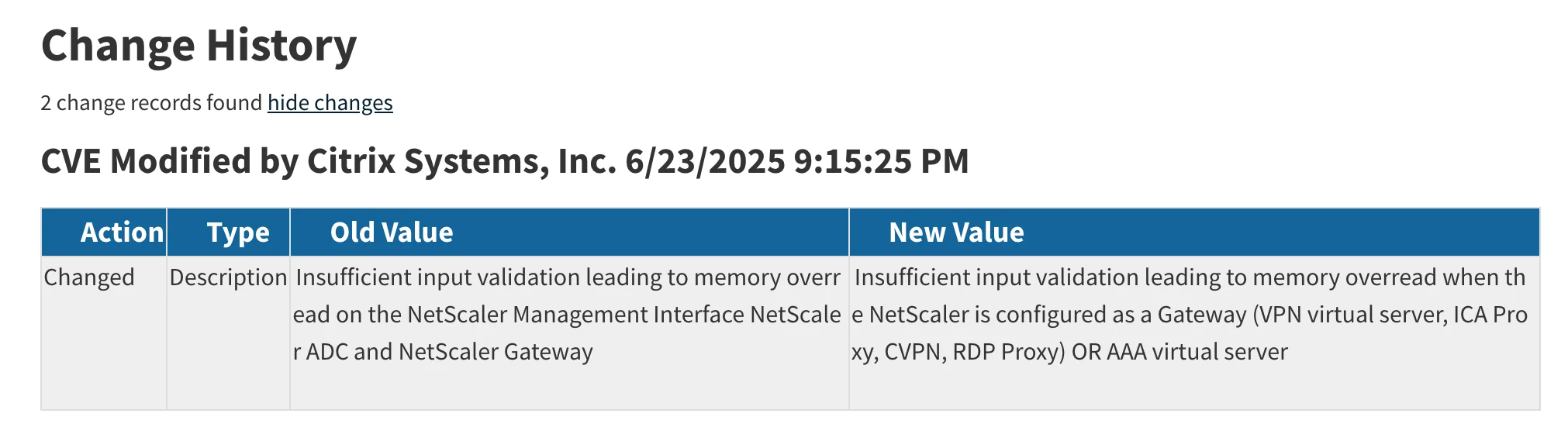 Change history of CVE-2025-5777 on National Vulnerability Database (NVD)