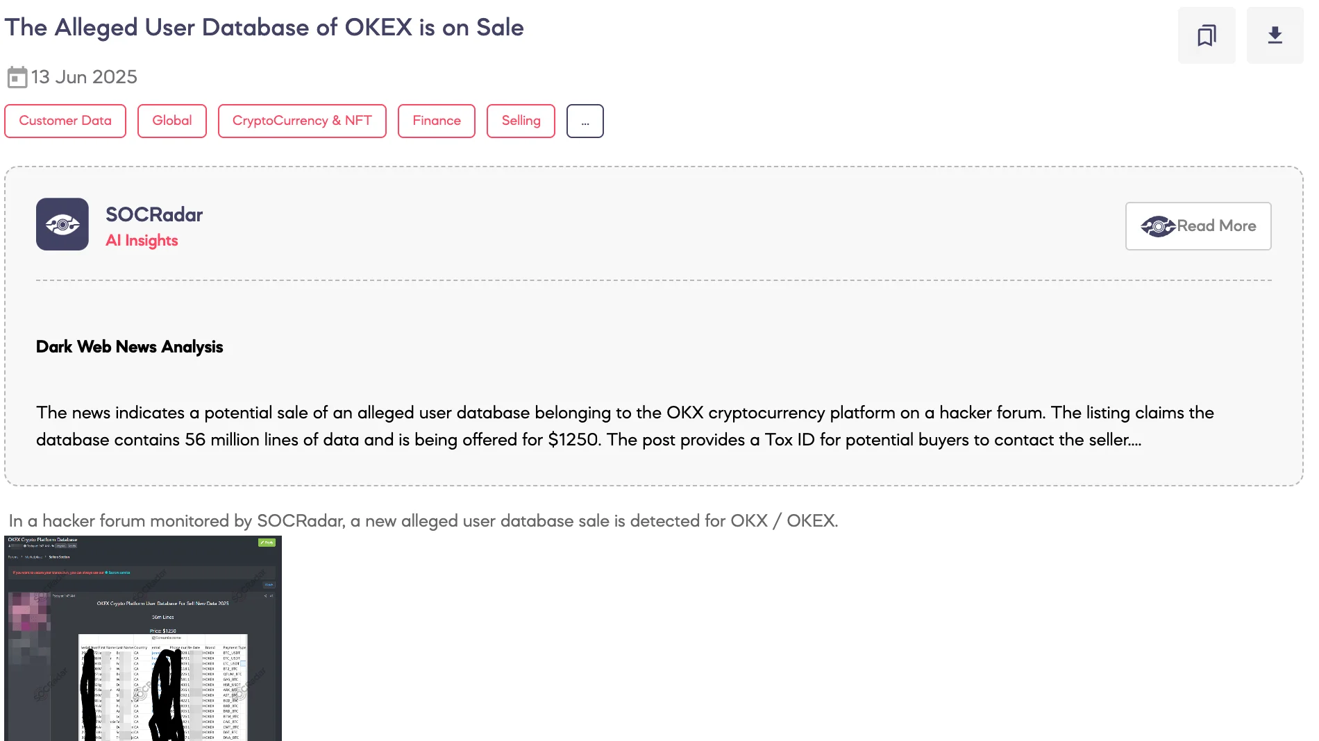 Alleged User Database of OKX is on Sale
