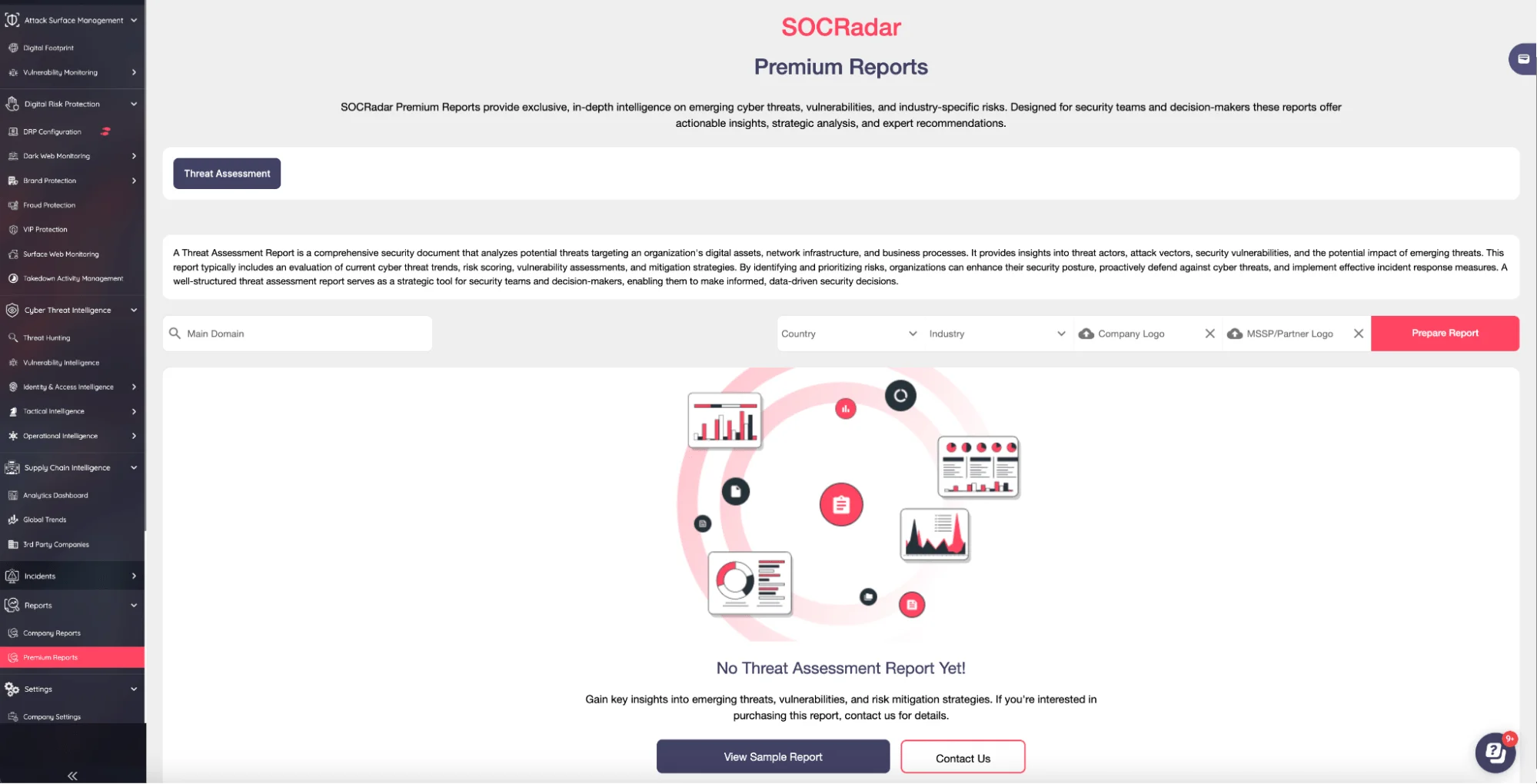 SOCRadar XTI platform, Premium Reports page