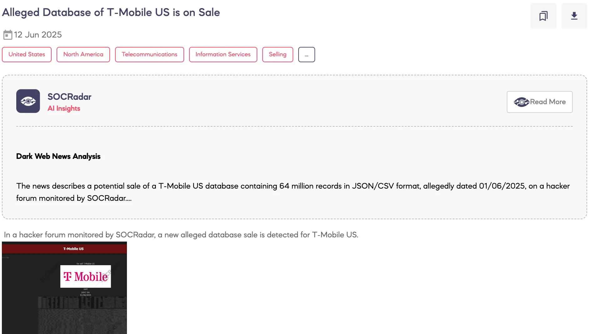 Alleged Database of T-Mobile US is on Sale