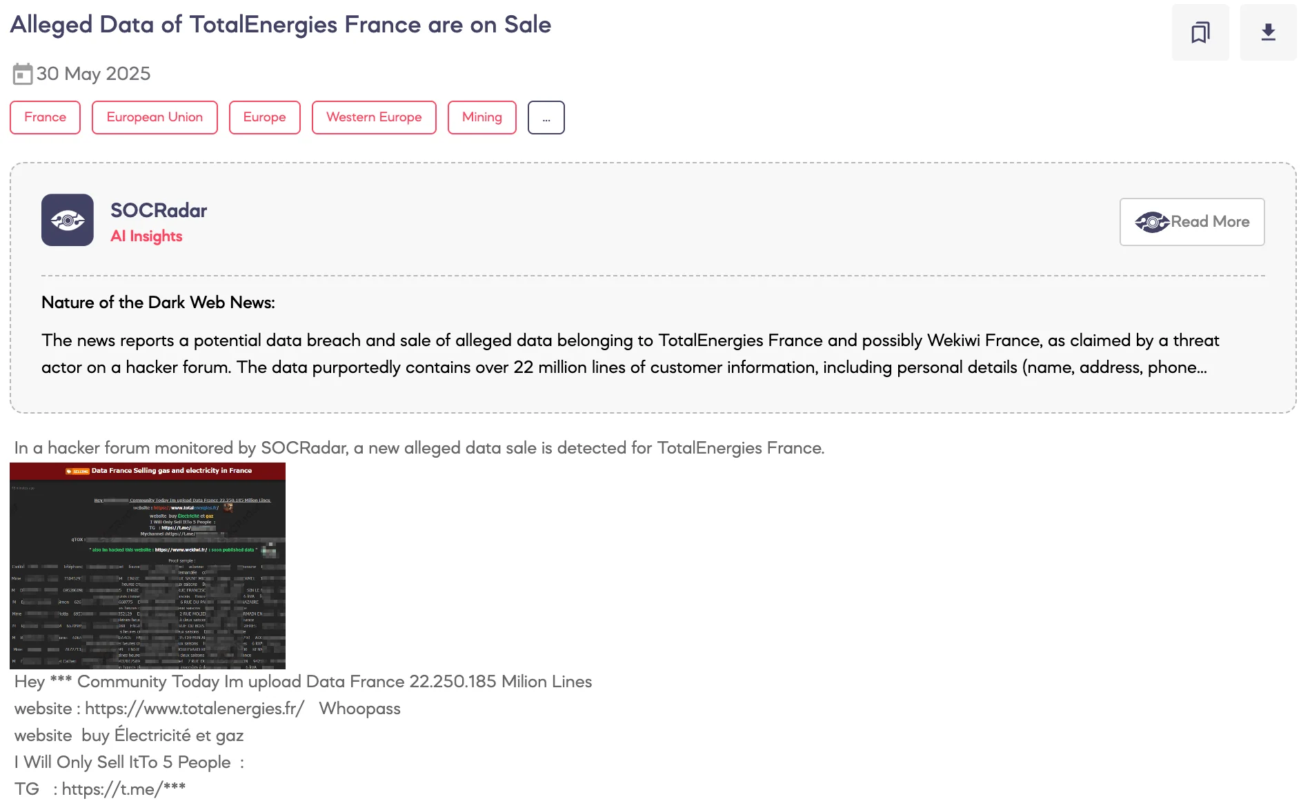 Alleged Data of TotalEnergies France are on Sale