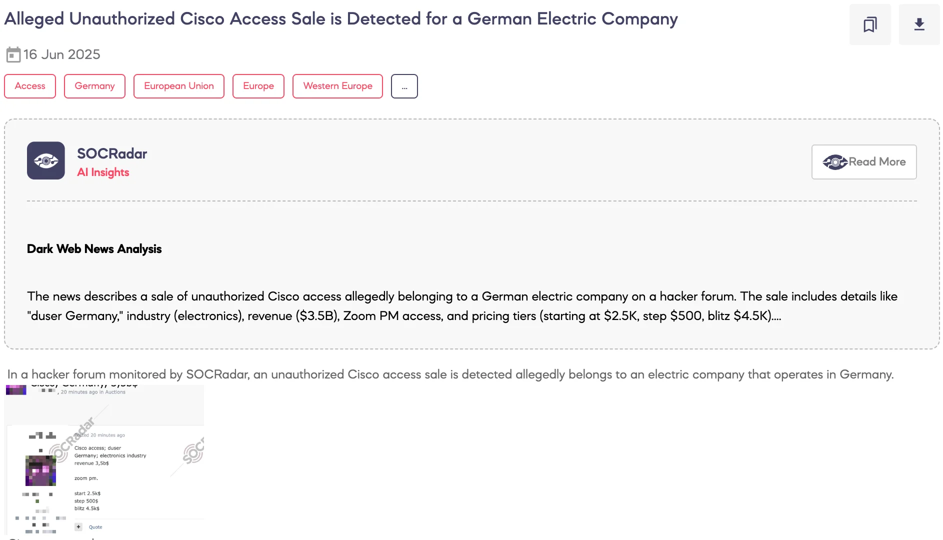 Alleged Unauthorized Cisco Access Sale is Detected for a German Electric Company
