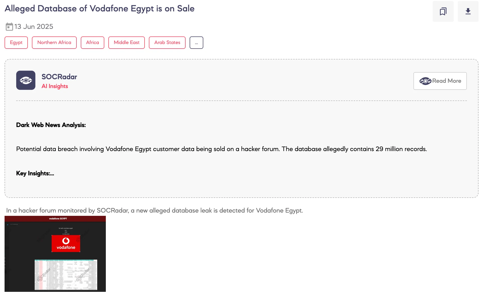 Alleged Database of Vodafone Egypt is on Sale