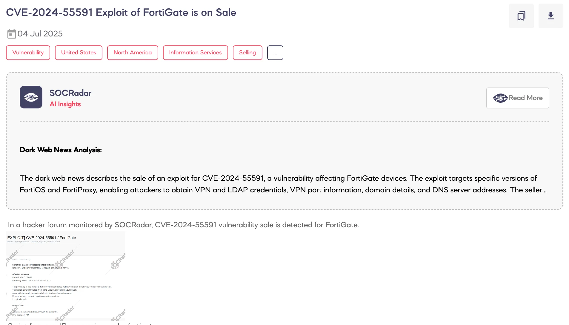 CVE-2024-55591 Exploit of FortiGate is on Sale