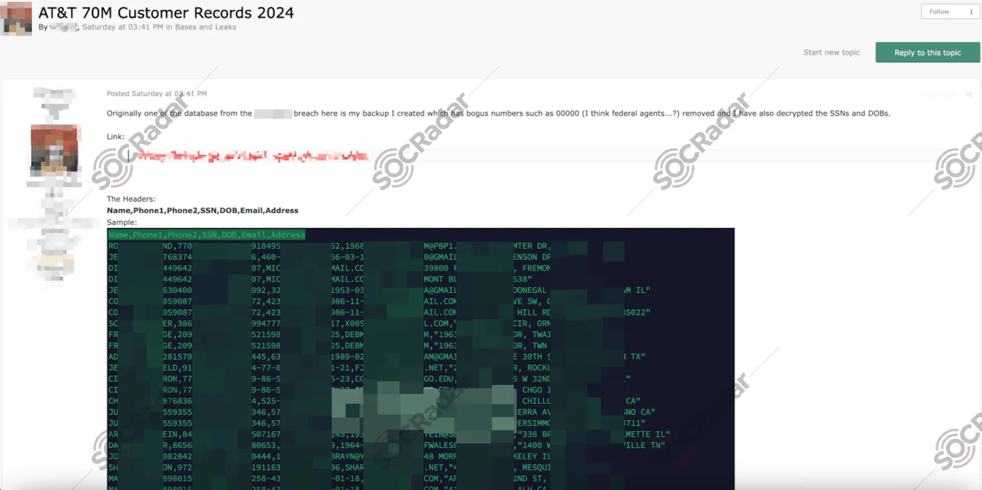 SOCRadar alerted customers via its Dark Web News feature when AT&T records from the 2021 breach were shared on a hacker forum in May 2025.