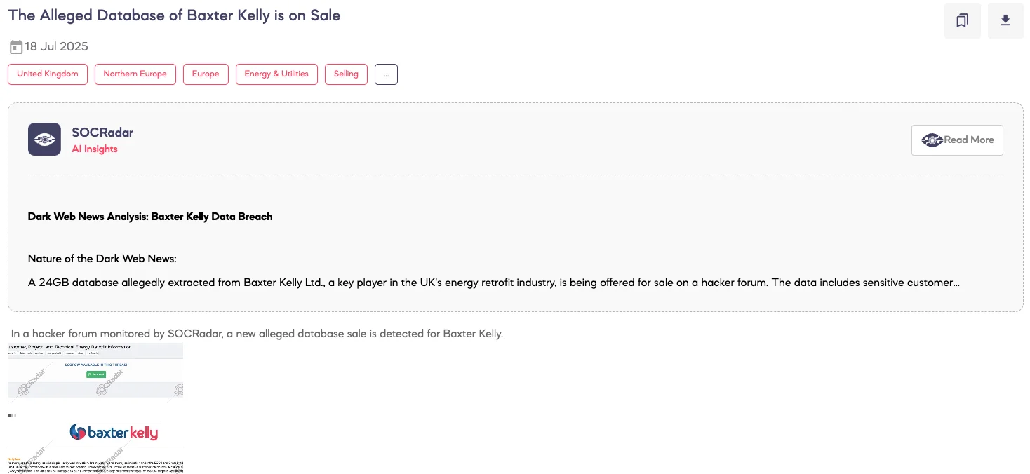Alleged Database of Baxter Kelly is on Sale