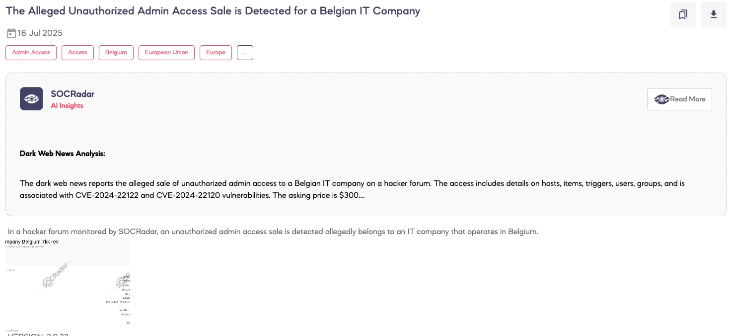 Alleged Unauthorized Admin Access Sale is Detected for a Belgian IT Company