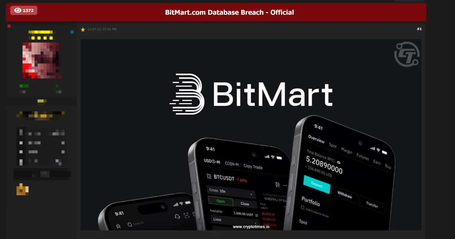 BitMart Breach, Naver Leak, qTox Exploit, and Credit Card Sales Detected on  Dark Web