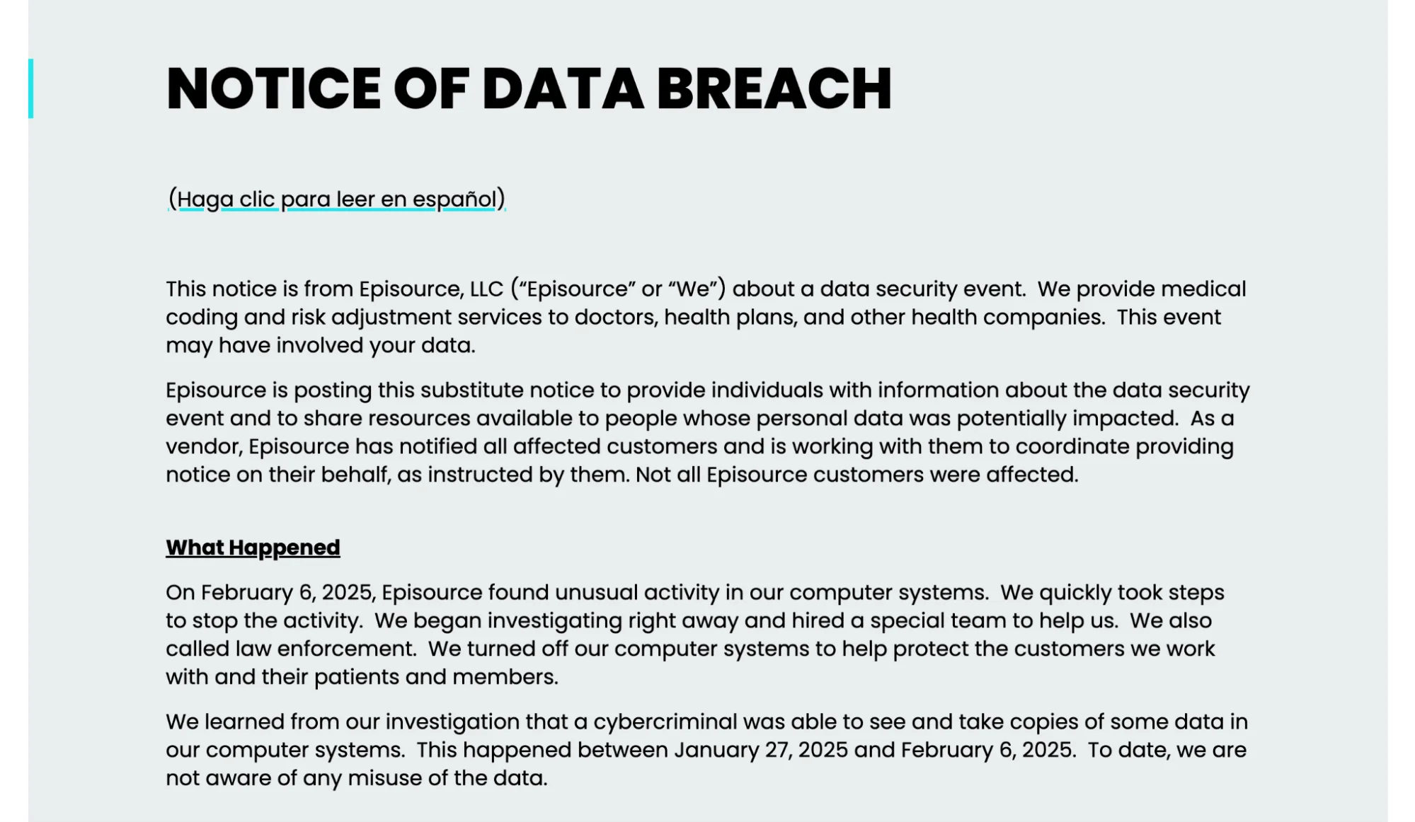 More details are available in the company’s incident notice.